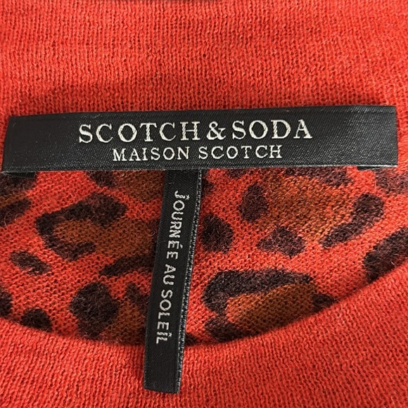 Scotch & Soda Cashmere & Cotton Leopard Print Sweater in Red - Size Medium - Picture 6 of 8